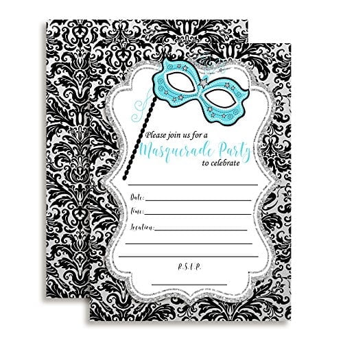 Masquerade Black, Silver &Teal Party Invitations