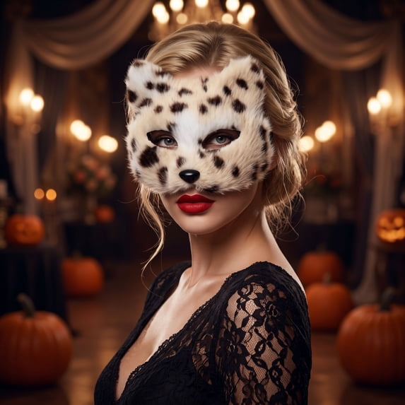 Masquerade Mask 7 Inch Plush Leopard Cat Half Face Mask for Student Masquerade Party Halloween Accessory for Themed Events Light Brown, 1 Pack