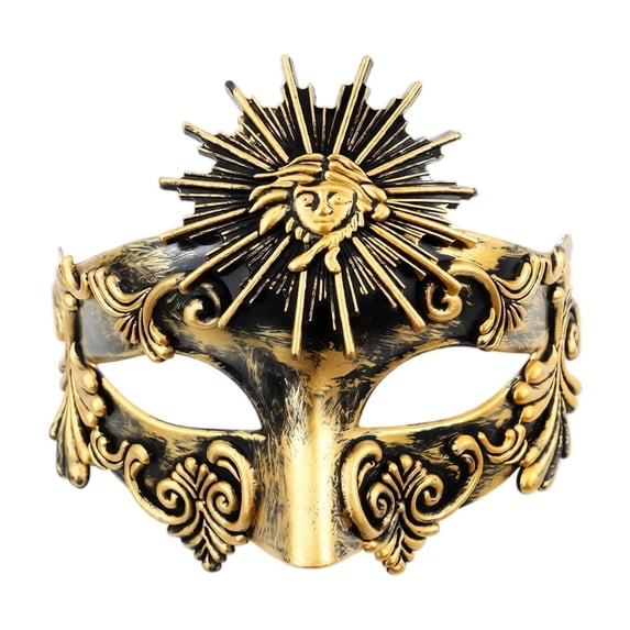 Masquerade Mask Antique Gold Black Venetian Style for Men Sun Motif Design Halloween Party and Events Single Piece Accessory