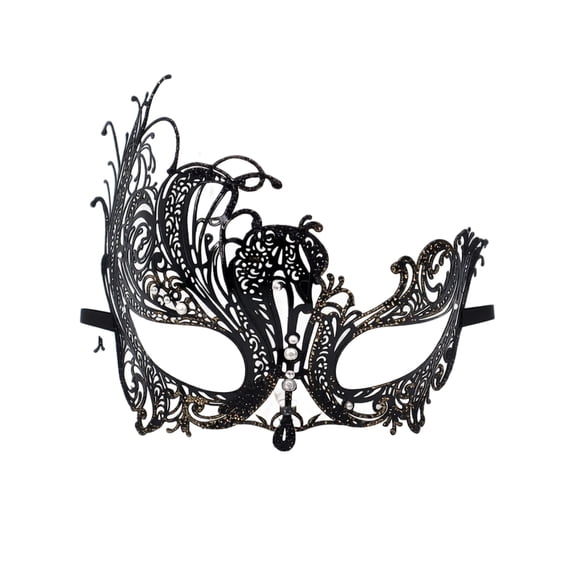 Masquerade Mask Black Glitter Metal Filigree Design with Gold Accents for Women Halloween Masquerade Ball Party Event Accessory