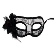 Masquerade Mask Black Lace Feather Flower Design for Women Single Piece for Halloween Prom and Formal Events