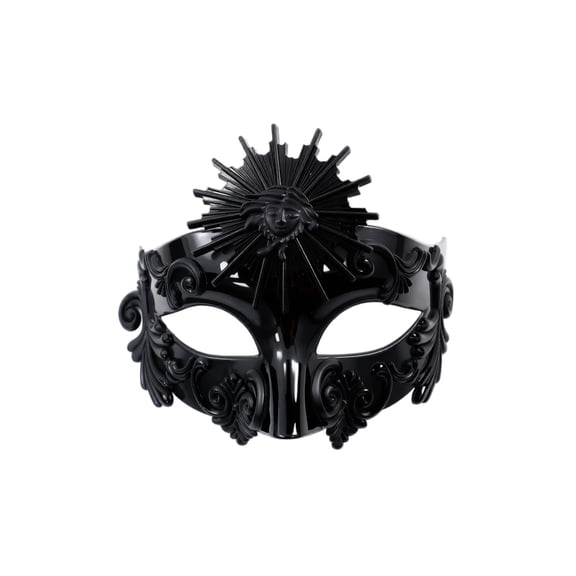 Masquerade Mask Black Venetian Design for Men Sun Motif Style Halloween and Mardi Gras Party Accessory Single Pack
