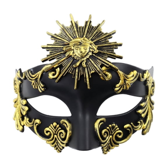 Masquerade Mask Black and Gold Sun God Venetian Style for Men Single Piece for Prom Gala Themed Party Events