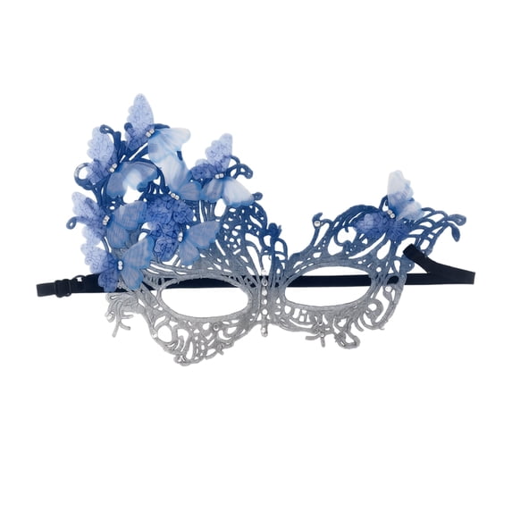 Masquerade Mask Blue Gradient Lace for Women with Fabric Butterflies Crystal Embellishments for Halloween Party Mardi Gras Prom and Formal Events