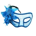 thumbnail image 1 of Masquerade Mask Blue Sheer Lace Feather Flower Design 1 Piece for Women Halloween Mardi Gras Prom Formal Party Accessory, 1 of 5