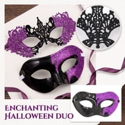Masquerade Mask for Couples, Lace Masquerade Mask and Classic Half Mask Set, Masks for Masquerade Party, Halloween Masks for Events, Black and Purple 2 Pack