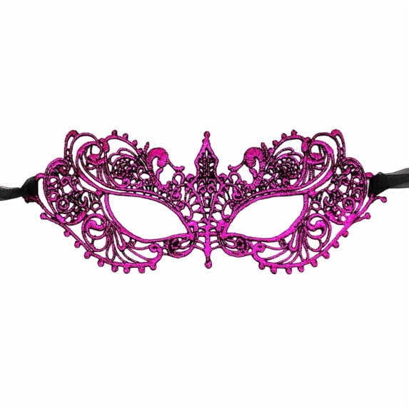 Masquerade Mask Glitter Fuchsia Lace Filigree Design Half Face Accessory for Masquerade Party Events Halloween Dress Up