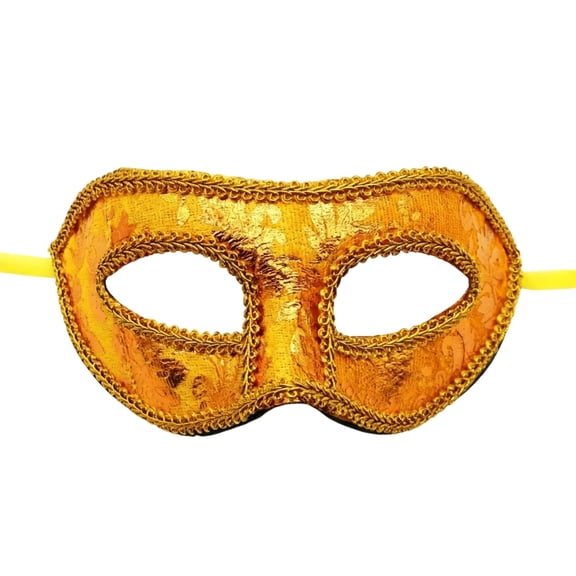 Masquerade Mask Gold Fabric Lace Design for Men Venetian Style with Ribbon Tie for Party and Masquerade Ball Events