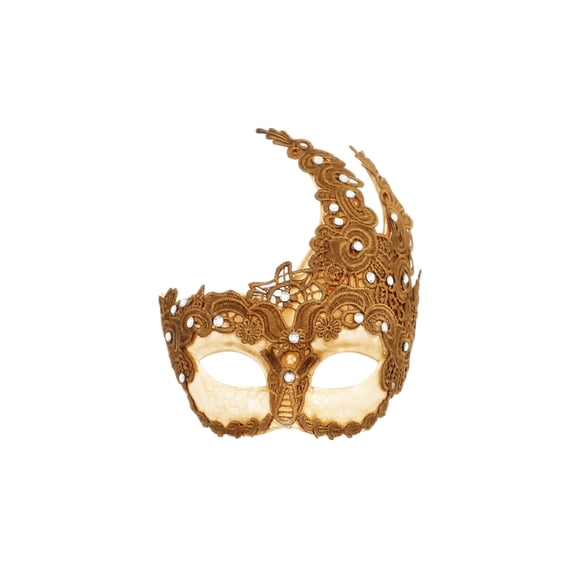 Masquerade Mask Gold Lace Design with Rhinestones for Women Venetian Style for Parties Halloween Prom and Themed Event Dressing