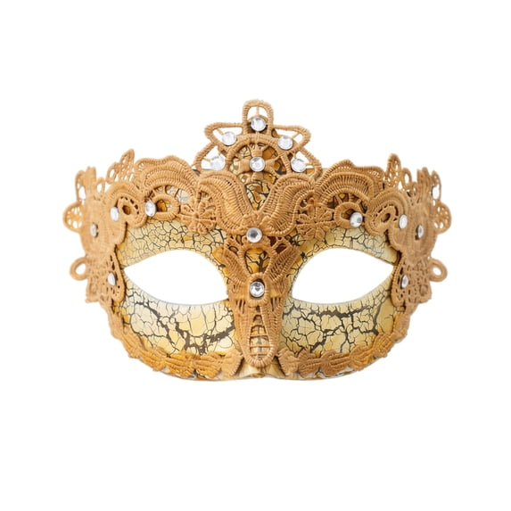 Masquerade Mask Gold Lace Rhinestone Embellished for Women Halloween Prom Mardi Gras Party Accessory