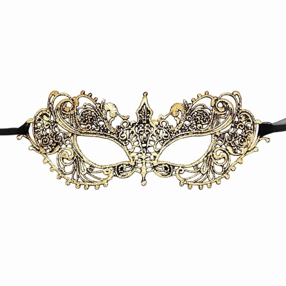Masquerade Mask Gold Metallic Lace Filigree Design for Women Halloween Prom Party Accessory with Ties for Evening Events Carnival Celebrations