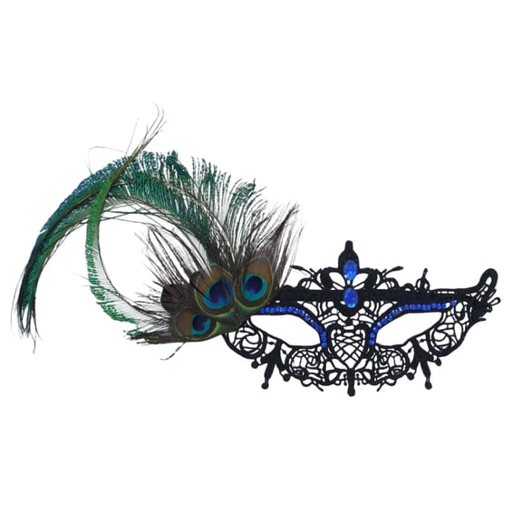 Masquerade Mask Lace Rhinestone Peacock Feather Design 1 Pack for Women for Mardi Gras Prom Halloween Party Events