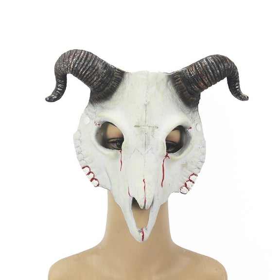 Masquerade Mask Latex Goat Skull Ram Horn 12X11 Inch for Halloween Party Dress Up