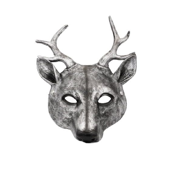 Masquerade Mask, Masquerade Mask for Men, Masquerade Mask for Women, Halloween, 14X11 Inch Silver Stag Deer Animal Mask for Carnival Parade, Themed Party, Dress Up and Halloween