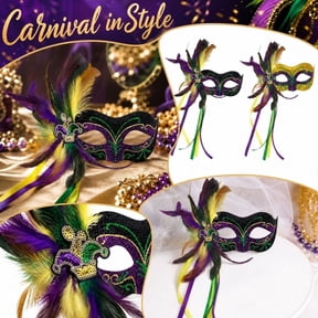 Masquerade Mask for Men, Black and Gold Vintage Style Mask with Feathers and Sequins, 7 Inch Wide Half Face Eye Mask for Halloween Party, Mask for Masquerade Party Decor,