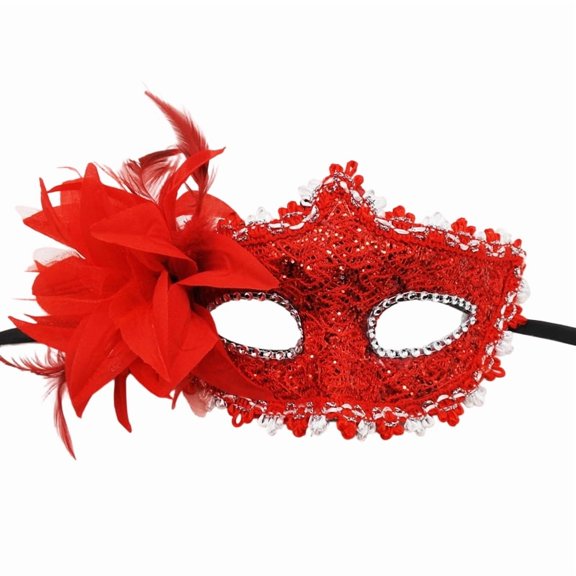 Masquerade Mask Red Lace Floral Design for Women Single Pack for Prom Party and Formal Events