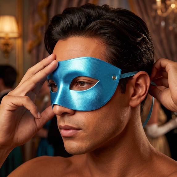 Masquerade Mask Satin 7 Inch Venetian Half Face Accessory for Masquerade Party Prom Mardi Gras Light Blue, 1 Pack