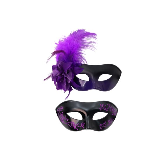 Masquerade Mask Set Purple Decorative Feather Pair for Couples Halloween Masquerade Prom Night Masked Ball Formal Event Party Props