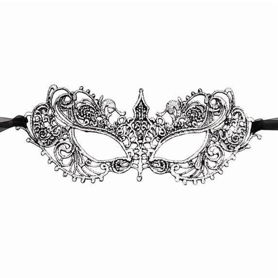 Masquerade Mask Silver Filigree Lace Design Single Pack for Halloween Parties and Balls