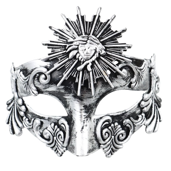 Masquerade Mask Silver Sun Motif Venetian Design for Men 1 Pack for Halloween Party and Masquerade Ball Events