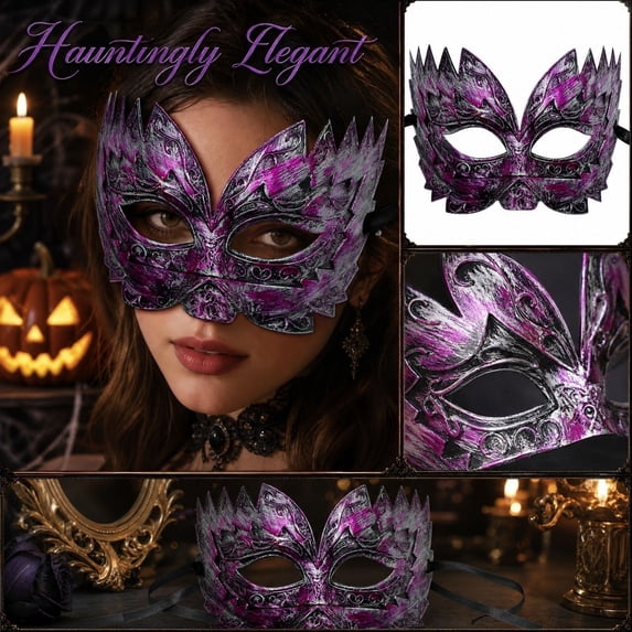 Masquerade Mask Vintage 8 X 6 Inch Carved Pink Half Face Mask for Halloween Party Mardi Gras Events Women Men 1 Pack