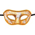 thumbnail image 1 of Masquerade Mask White Gold Floral Fabric Design Masquerade Mask for Men with Ribbon Tie for Party Masquerade Ball Events, 1 of 6