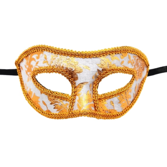 Masquerade Mask White Gold Floral Fabric Design Masquerade Mask for Men with Ribbon Tie for Party Masquerade Ball Events