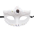thumbnail image 1 of Masquerade Mask White Venetian Style with Lace Trim and Sequins for Women Halloween Prom and Masquerade Balls Single Pack, 1 of 5