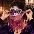thumbnail image 1 of Masquerade Mask for Women Halloween Mask 12 Inch Lace Masquerade Mask Mysterious Masquerade Veil Mask Shiny Party Accessory for Masquerade Party Prom Mardi Gras Events Pink, 1, 1 of 4
