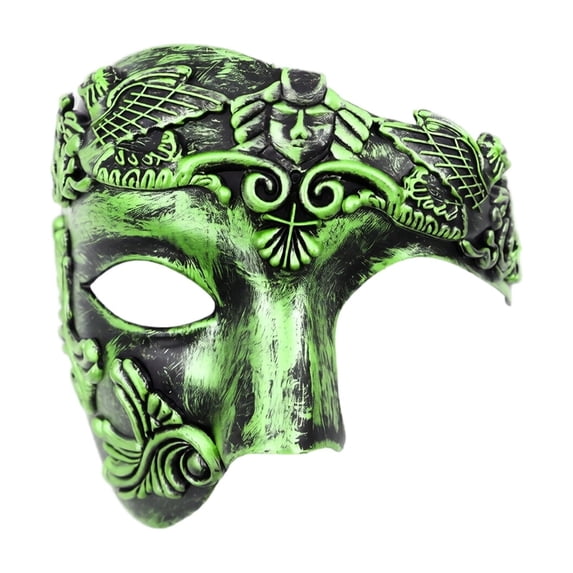 Masquerade Mask for Men Green Ancient Greek Venetian Half Face Mask Single Pack for Halloween Mardi Gras Prom Gala Party Events