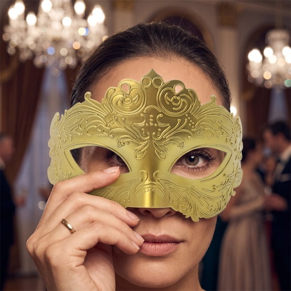 Masquerade Mask for Women 7 Inch Venetian Masquerade Masks Gold Accessory for Masquerade Party Mardi Gras Celebration and Halloween Event, 1 Pack