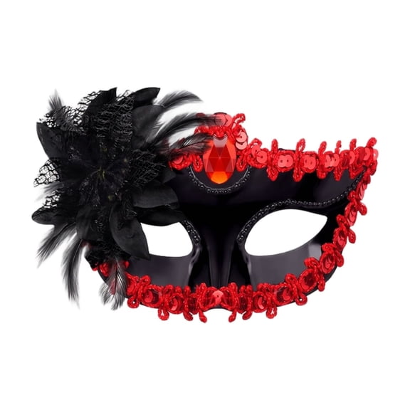 Masquerade Mask for Women Black Red Accent Half Mask 1 Pack for Halloween Party Prom and Events
