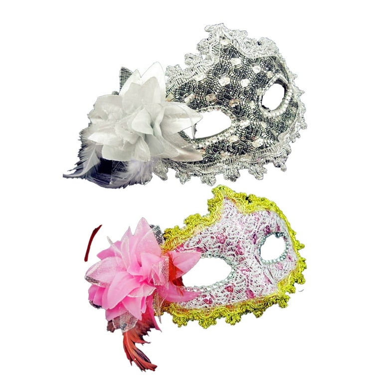 Masquerade Mask for Women Christmas Women Flower Half-Face Masks Eye Mask Cosplay Lace Mask -Pink White + Silver Black, Women's, Size: One Size