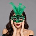 thumbnail image 1 of Masquerade Mask for Women Green Feather 10 Inch Venetian Masquerade Masks Halloween Party Accessory Mardi Gras Party Decor, 1 Pack, 1 of 4