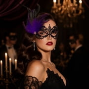 Masquerade Mask for Women Venetian Masquerade Masks Purple Feather Rhinestone Mask for Masquerade Party Halloween Mardi Gras Accessory, 1 Pack