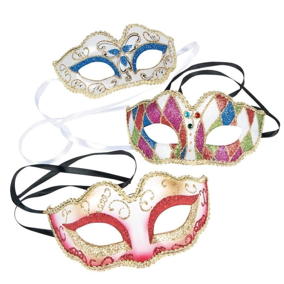 Fun Express Harlequin Multicolor Plastic Mardi Gras Masquerade Masks for Adult 12 Count