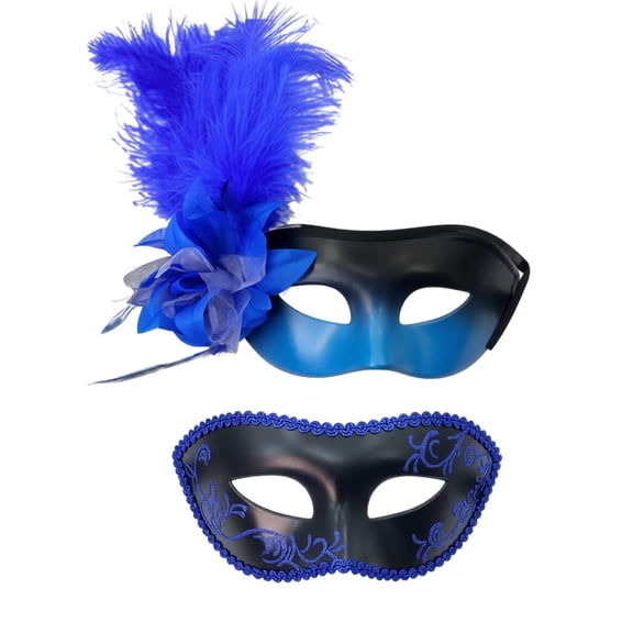 Masquerade Masks Cobalt Blue Couples Set for Halloween Prom and Formal Event Parties