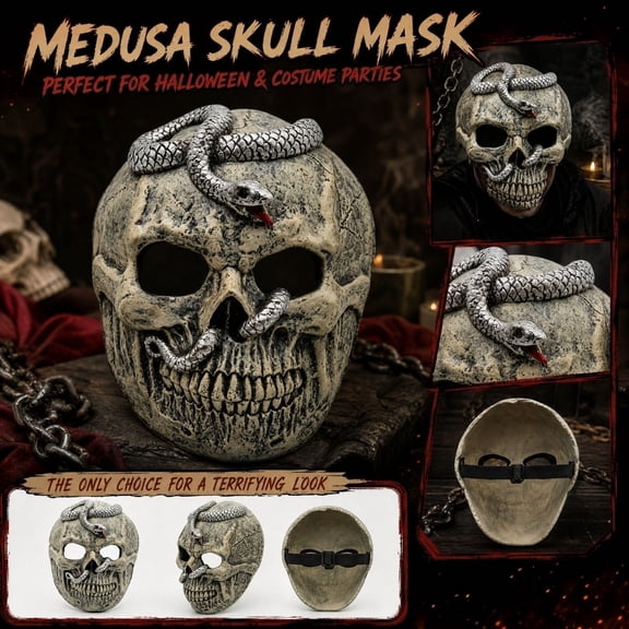 Masquerade Party Accessory, Halloween, Mens Masquerade Mask, Halloween Party, 10X8 in Light Yellow Mythical Snake Skull Mask with Textured Bone Finish for Adults Spooky Carnival Night and