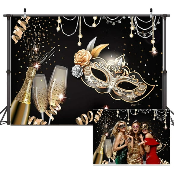 Masquerade Party Backdrop Retro Gold Black Mask Carnival Birthday Photography Background Fiesta Mardi Gras Dance Party Decorations Banner Photo Booth Props