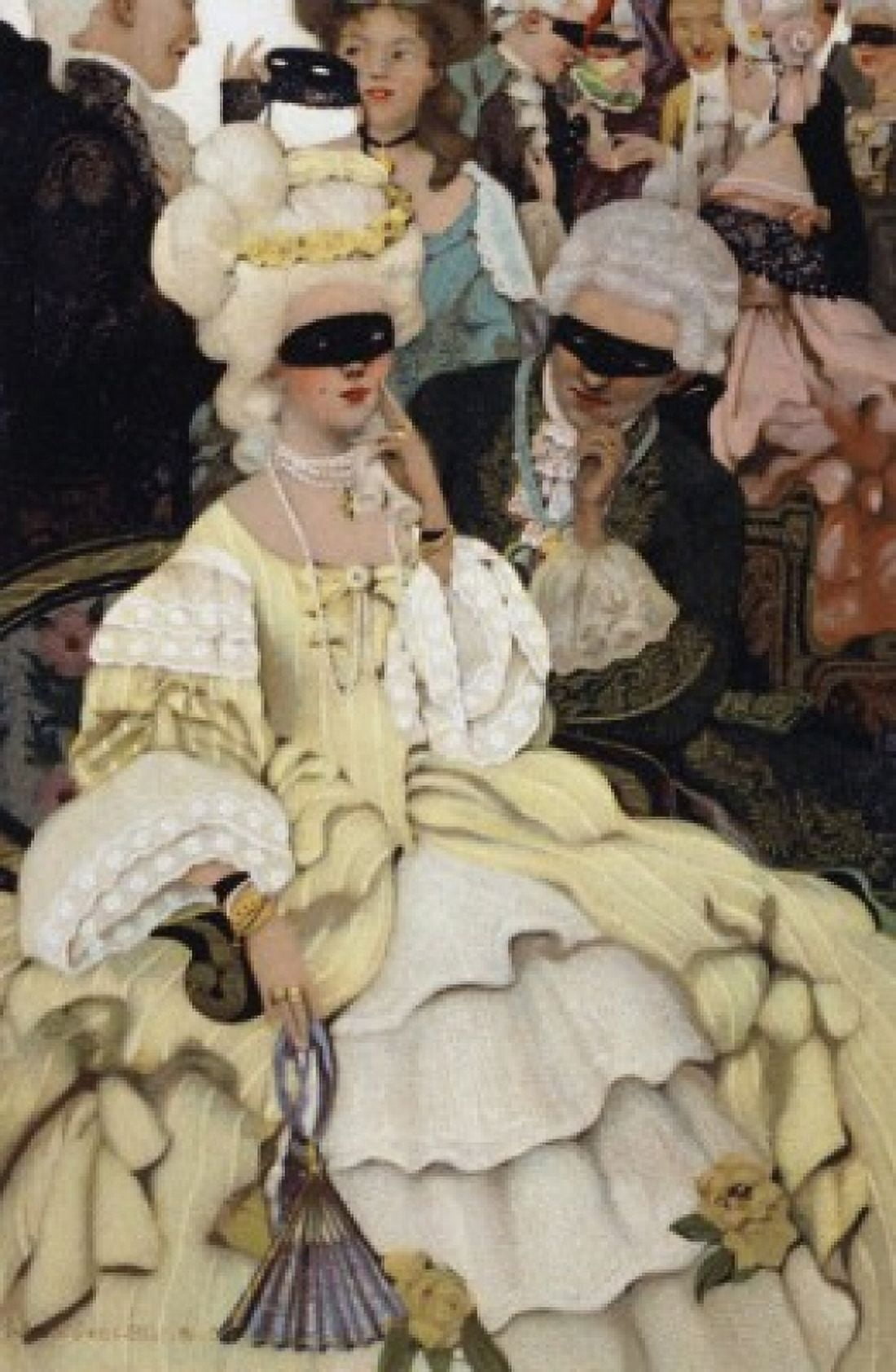 Masquerade c1900 Color Lithograph Canvas Art - (18 x 24)