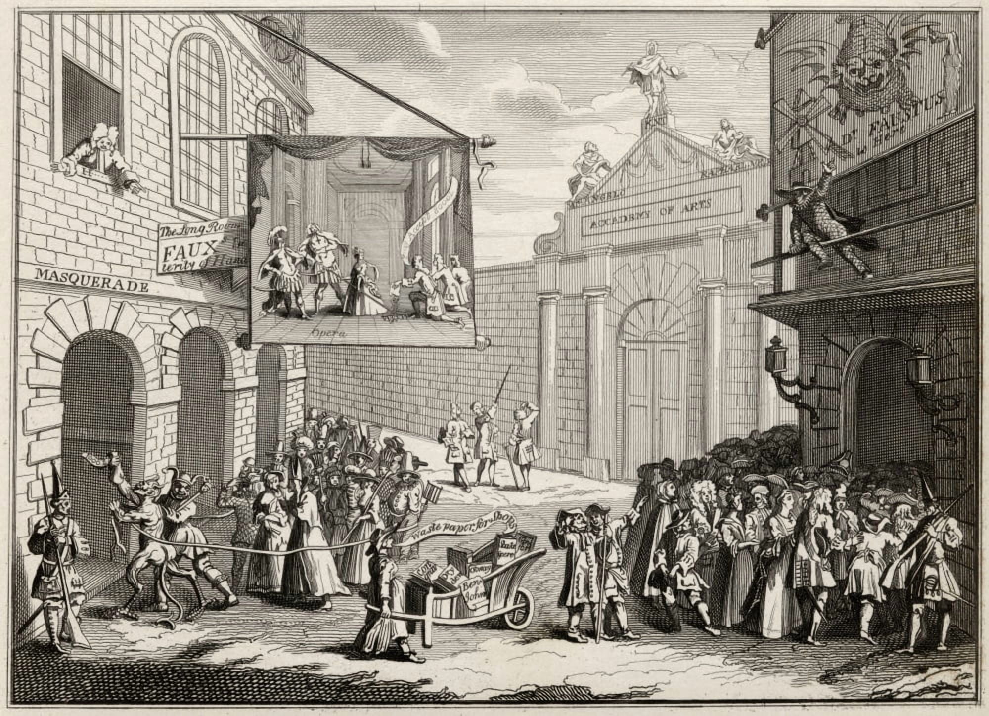 Masquerades And Operas Burlington Gate A Facsimile Of Hogarths Engraving From The Works Of Hogarth Published London 1833 Canvas Art - Ken Welsh Design Pics (16 x 12)