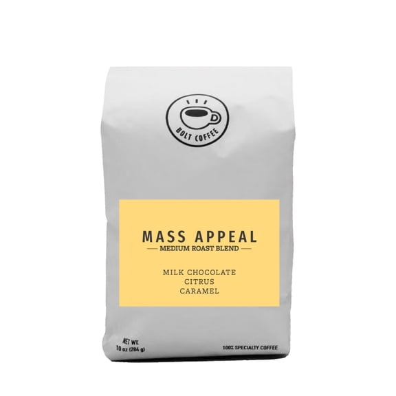 Mass Appeal - Medium Roast Blend - Roasted by Bolt Coffee Co. - Whole Bean Coffee - 10oz Bag