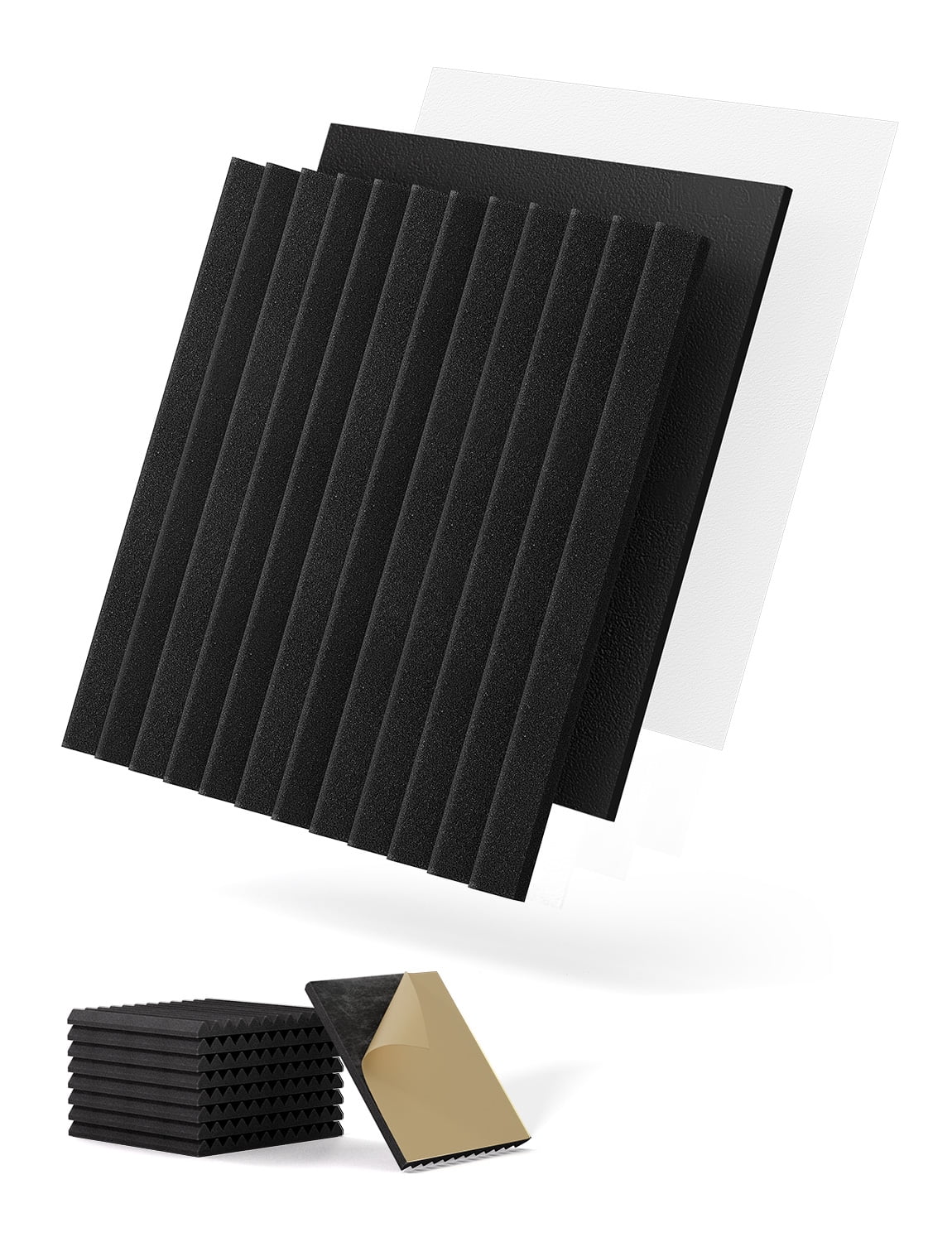 Kuchoow MLV Soundproof Foam Panels for Walls Studio Sound Dampening Panels, Self-Adhesive Acoustic Noise Reduction Panels for Gaming Room & Bedroom, Black 12" x 12" x 1"
