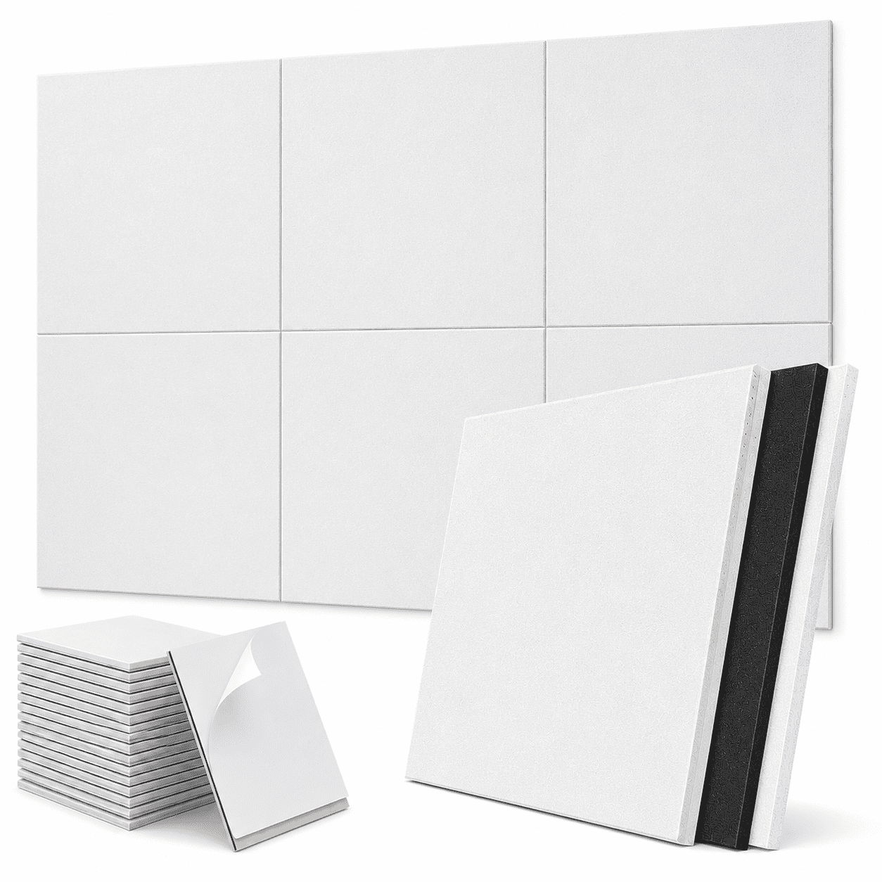Kuchoow 12 Pack Sound Proof Foam Panels for Walls Self Adhesive Mass Loaded Vinyl Soundproofing Panel, Sound Absorbing & Noise Blocking Panel for Studio Home Office Gaming Room, White 12x12x0.4 inch