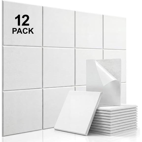 Kuchoow Sound Proof Foam Panels for Walls, Self Adhesive Soundproof Wall Panels, Mass Loaded Vinyl Sound Absorbing Acoustic Wall Panel, 12 pack, White