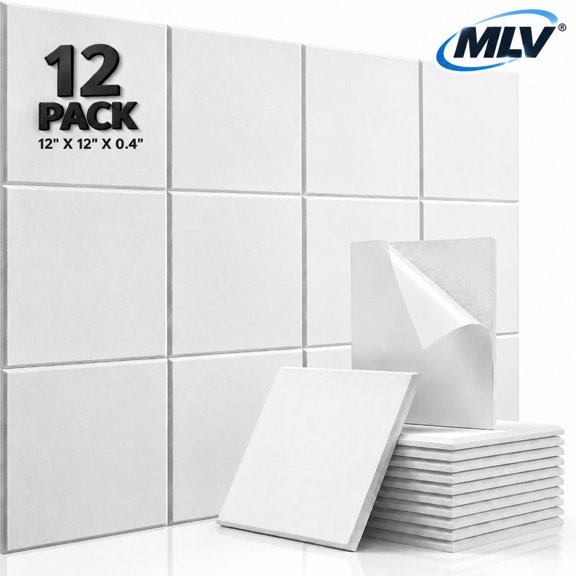 Kuchoow Sound Proof Foam Panels for Walls, Self Adhesive Soundproof Wall Panels, Mass Loaded Vinyl Sound Absorbing Acoustic Wall Panel, 12 pack, White