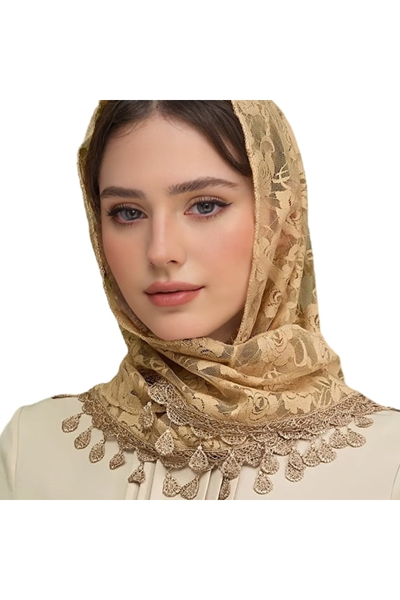 Mass Mantilla Veils for Women Catholic Church Lace Shawl Headcovering Tassels Tulle Flower Head Scarf for Everyday Wear