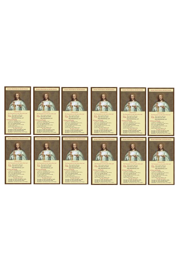 Mass Prayers and Responses, Trifold Pocket Prayer Card for Catholic Mass, 12 Cards TC001