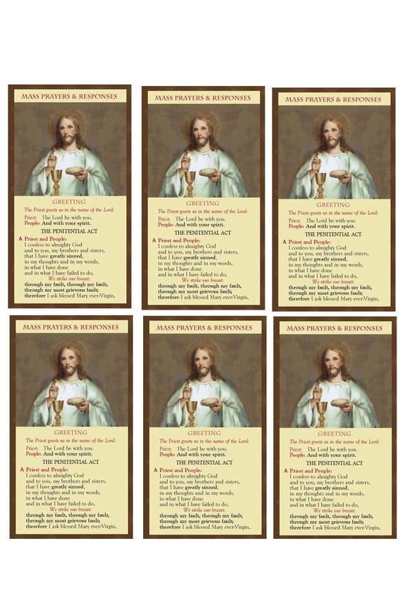 Mass Prayers and Responses, Trifold Pocket Prayer Card for Catholic Mass, 6 Cards TC001