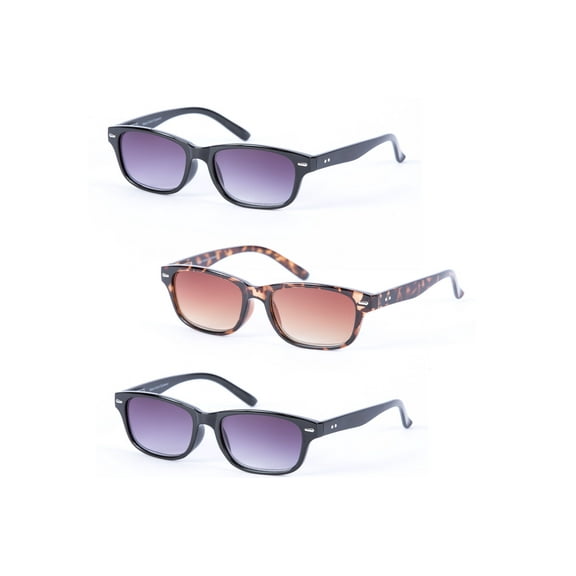 Mass Vision 3 Pair of Classic The Intellect Full Reading Sunglasses - Outdoor Reading Sunglasses NOT Bifocals